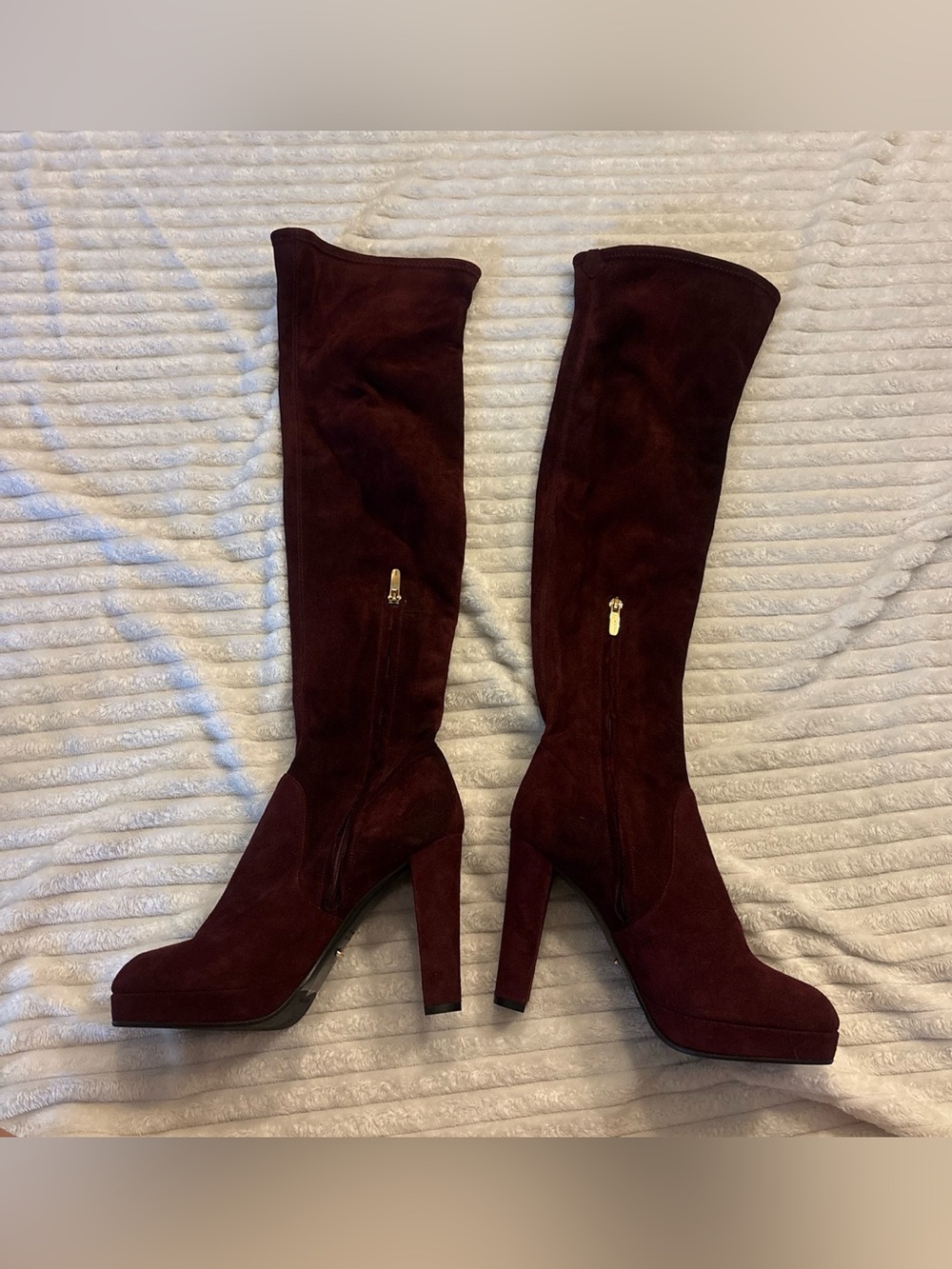 Sergio Rossi Burgundy Suede Over-the-Knee Heel Boots